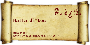 Halla Ákos névjegykártya